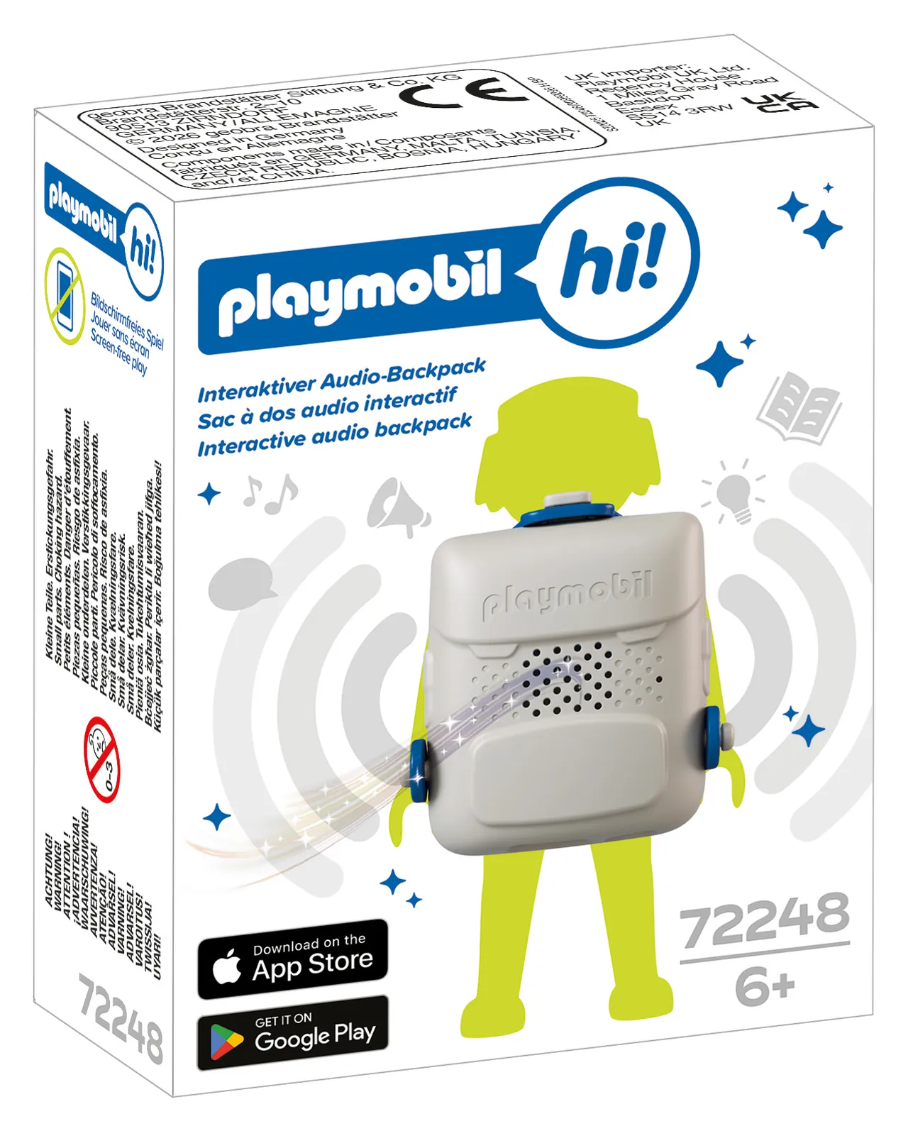 Verpackung des interaktiven Audio-Rucksacks von Playmobil hi!
